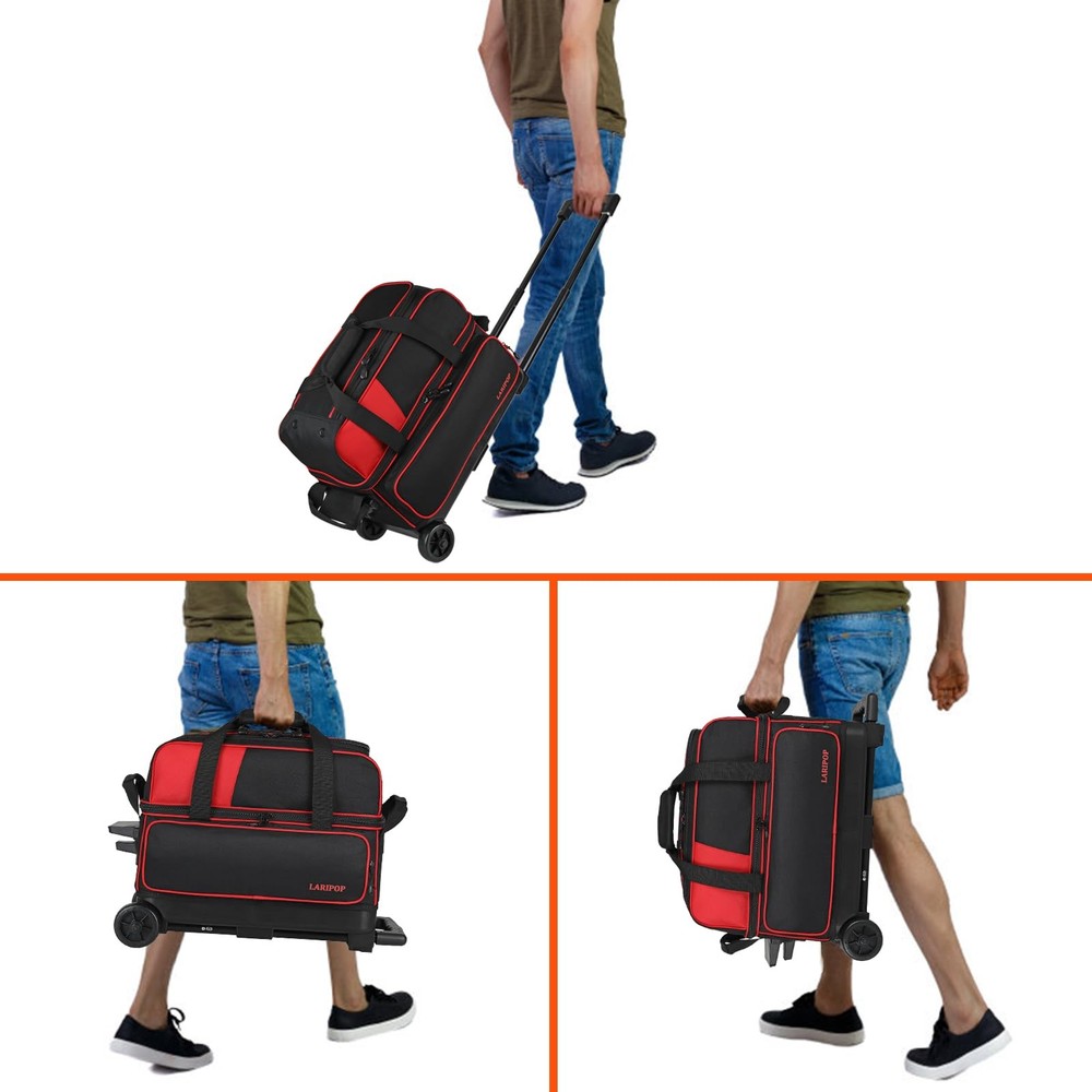 Dual Roller 2-Ball Bowling Bag, Featuring a Separate Large Shoe Compartment C...