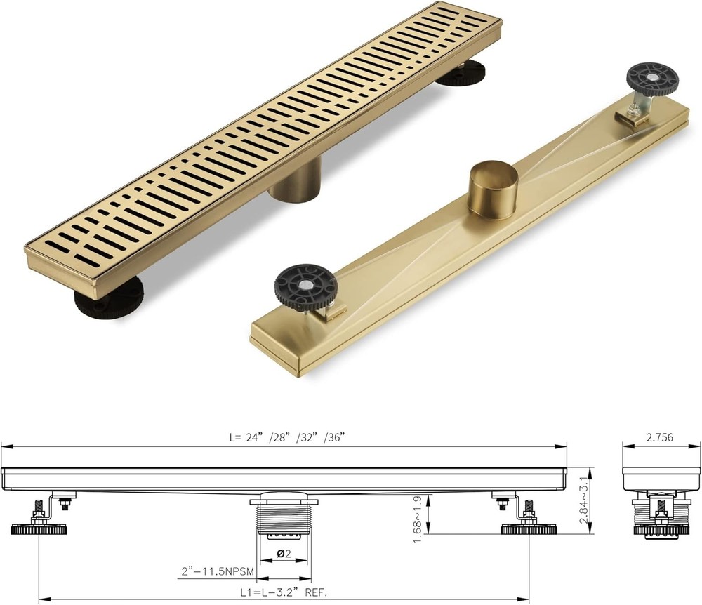 Linear Shower Drain 36 Inch Rectangular, Brushed Gold Shower Drain (178)