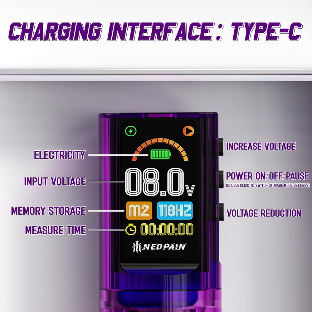 Wireless Adjustable Tattoo Machine Pen Set with Memory Function