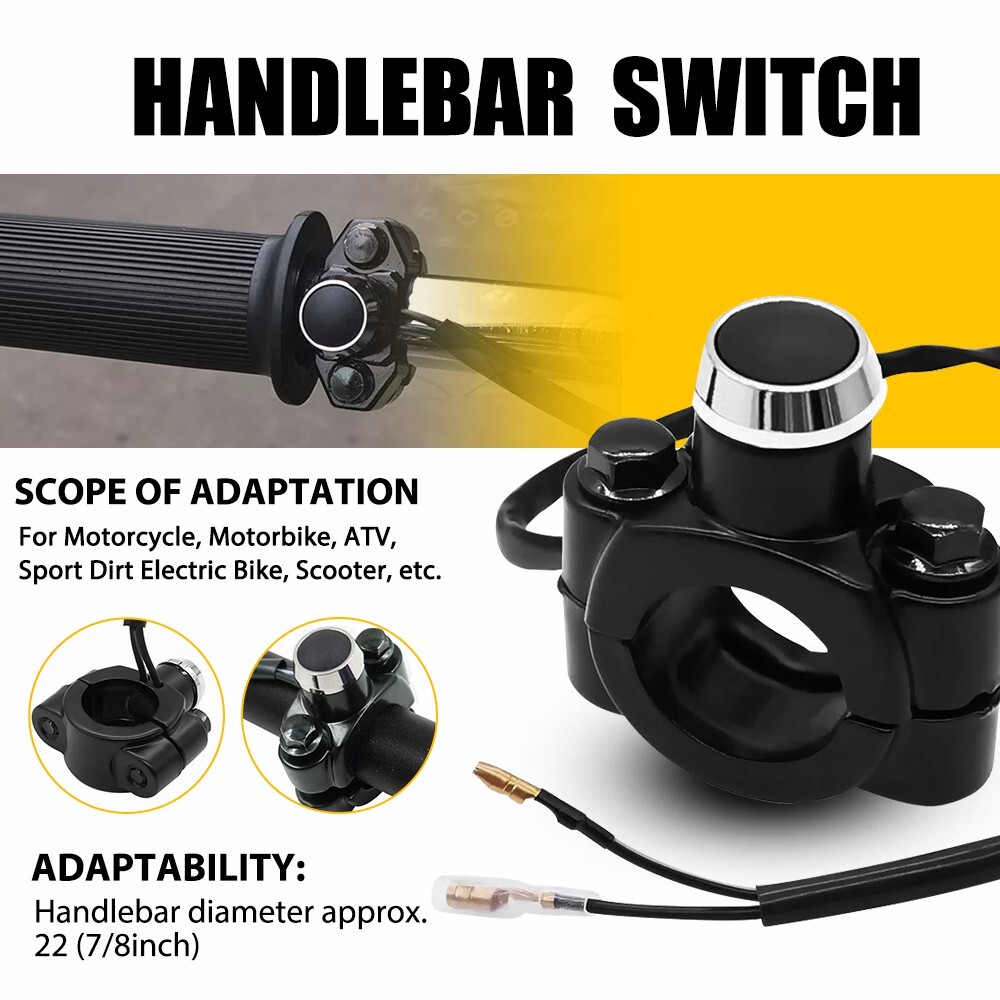 Universal 12V Motorcycle Switch Horn Handlebar Mount Push Button Momentary Start