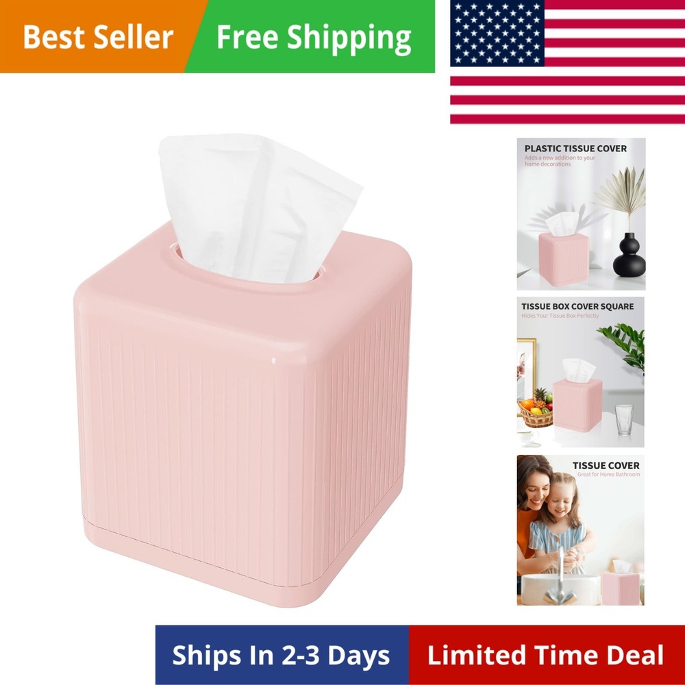 Tissue Box Cover with Base - Square Plastic Holder, Decorative Case, Modern F...