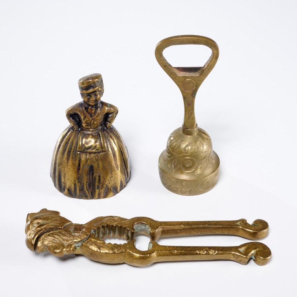 Vtg Brass Items Nutcracker & Two Tea Dinner Service Table Bells  3 Pc Lot