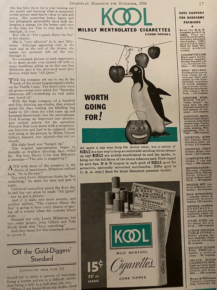 Kool Cigarettes, Penguin, Vintage Print Ad, aa