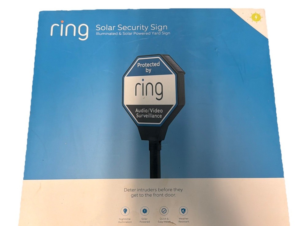 Ring Solar Security Sign Solar Powered Security Illuminated Sign New Open Box