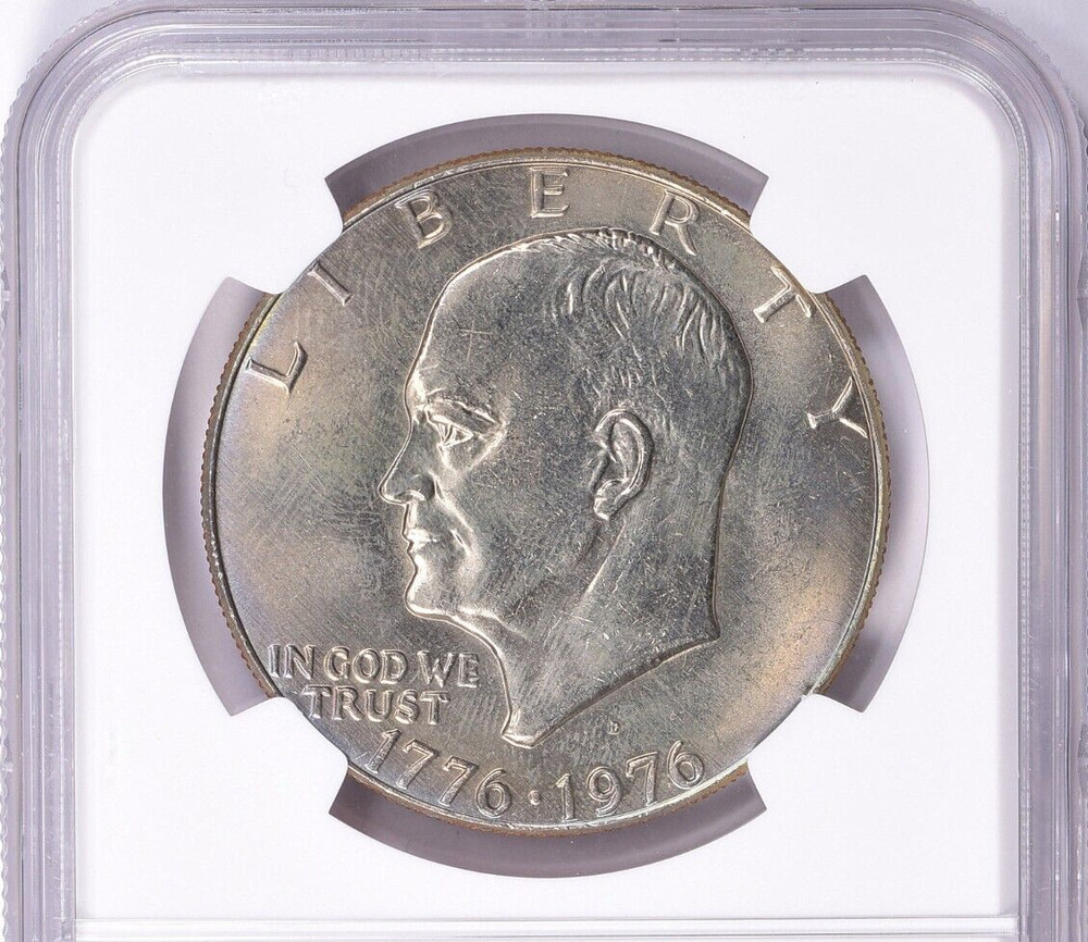 1976-D Eisenhower Dollar IKE NGC MS-65 Reverse Struck Thru Mint Error Through