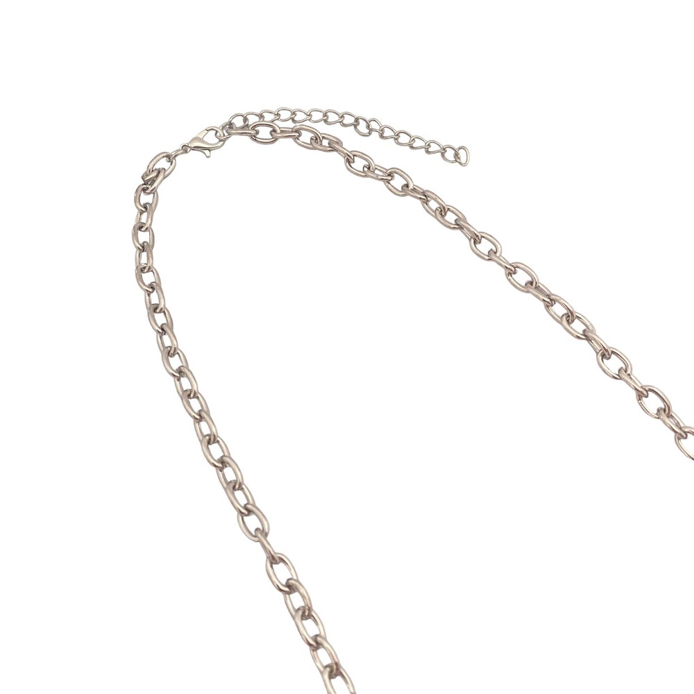 Silvertone Scroll Frame Link Chain Purple Square Pendant Bib Statement Necklace