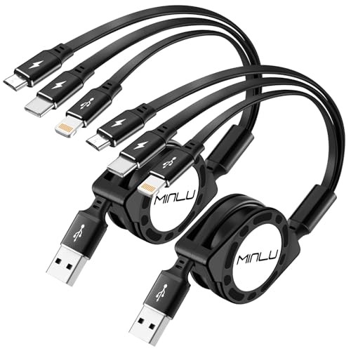 Multi Charging Cable [2Pack 4Ft] 3 in 1 Retractable Fast Charger Cable Multi