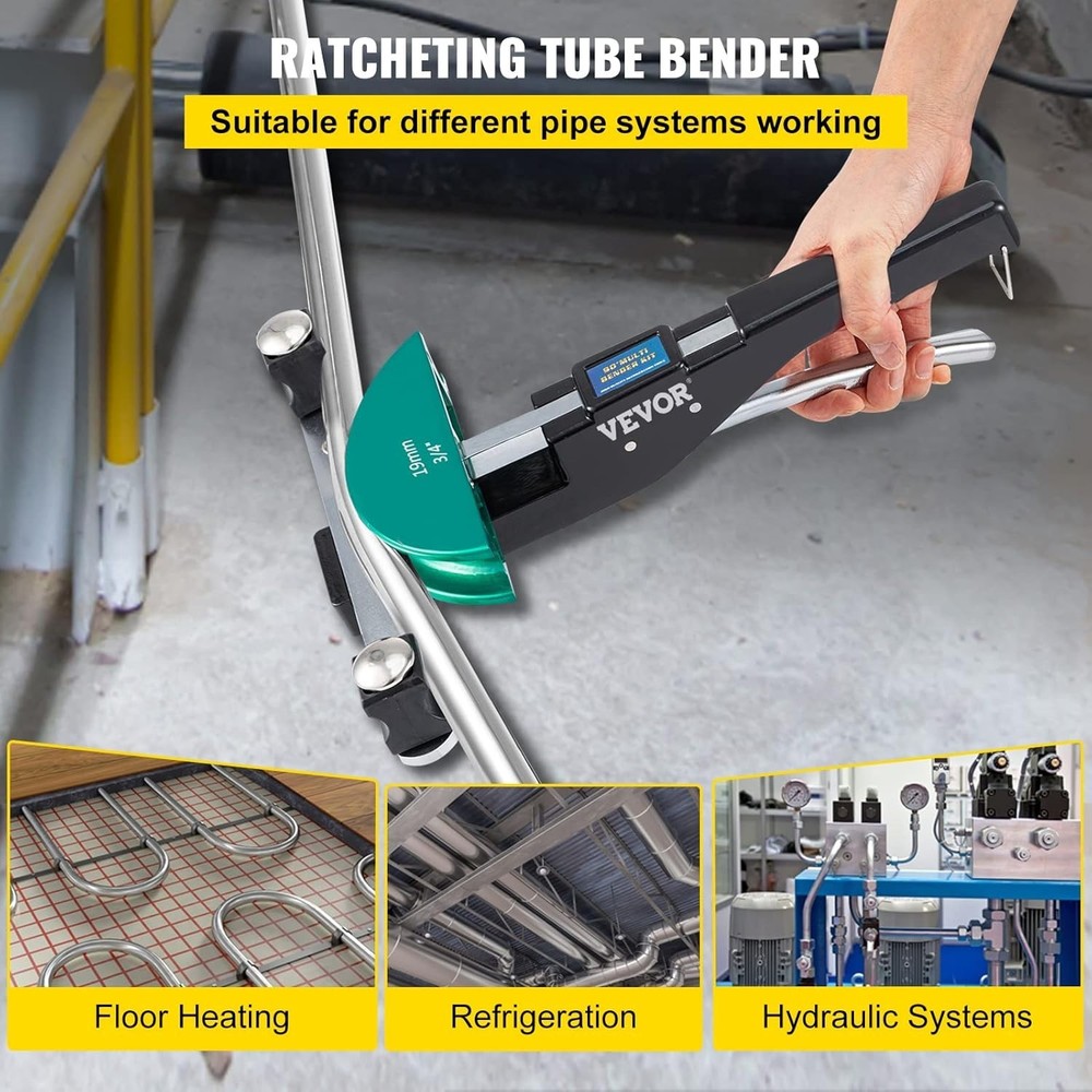 Ratcheting Copper Pipe Bender with 7 Dies - 90° Easy Forward & Reverse Bending