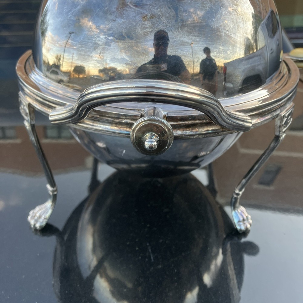 Antique Sheffield Silverplate Revolving Dome Covered Breakfast Server + Inserts