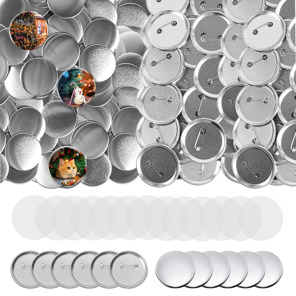 100 Sets 25mm/1 Inch Blank Button Making Supplies Round DIY Badge Button Maker