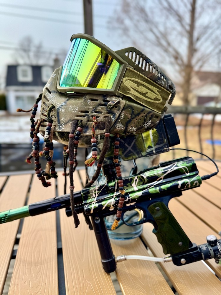 JT Flex 7 Proshield Shield Paintball Mask OG Olive Thin Frames Mirror Lens Camo
