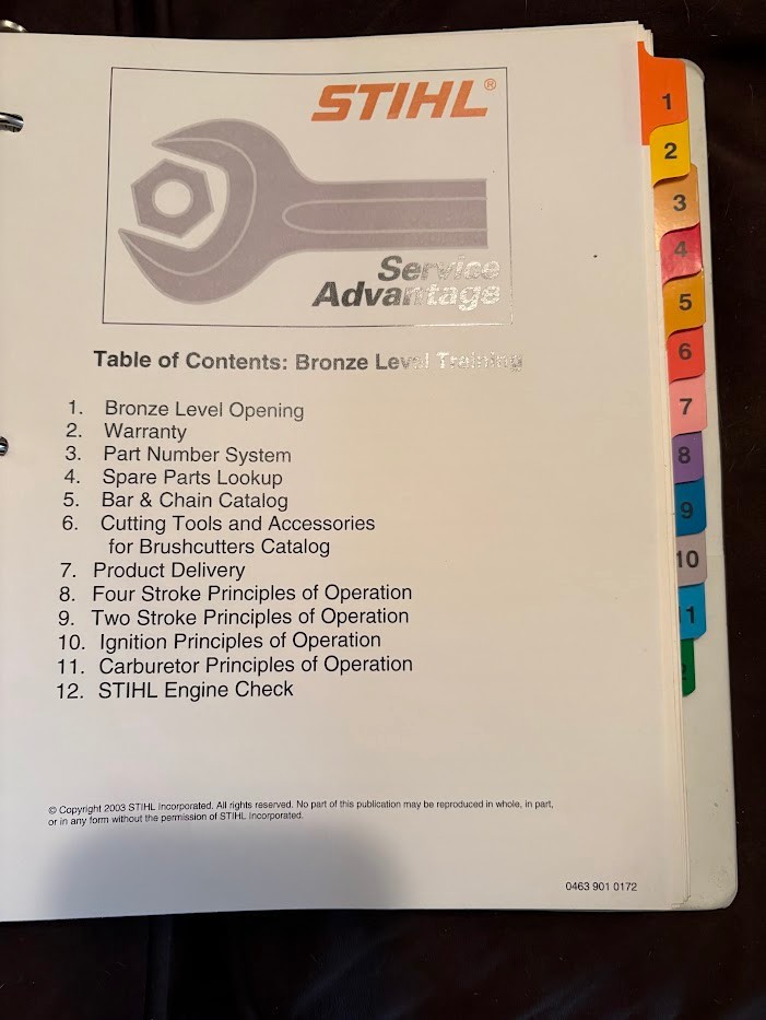 Stihl Instruction Manuals for Service Techs Bronze & Silver Training Workbooks