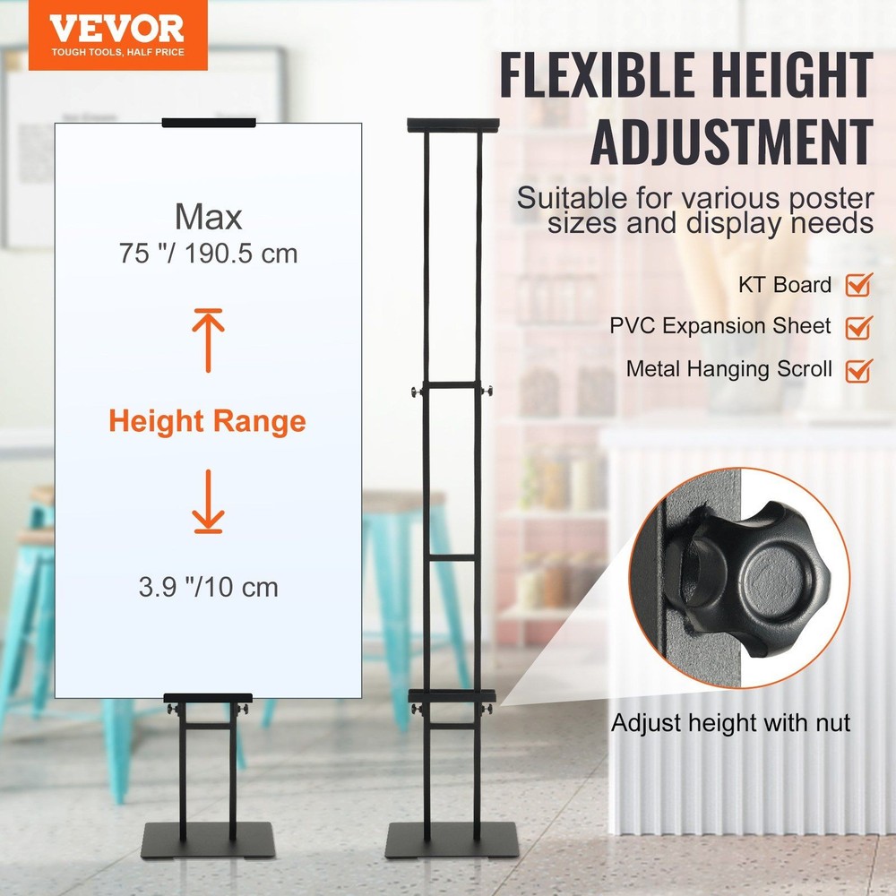 Shock-Absorbent Base Poster Stand Adjustable 75in Double-Sided Function