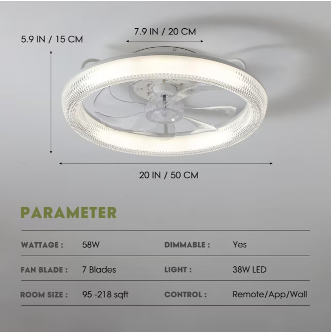 SILJOY White Flush Mount Ceiling Fan w/ Light Remote Control Include CFL-1168-02
