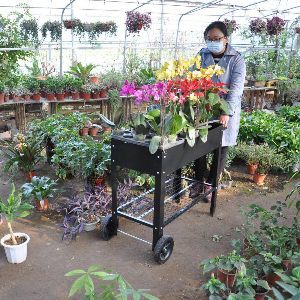 39.80 In. L Black Metal Rectangular Indoor/Outdoor Elevated Tall Planter Raised