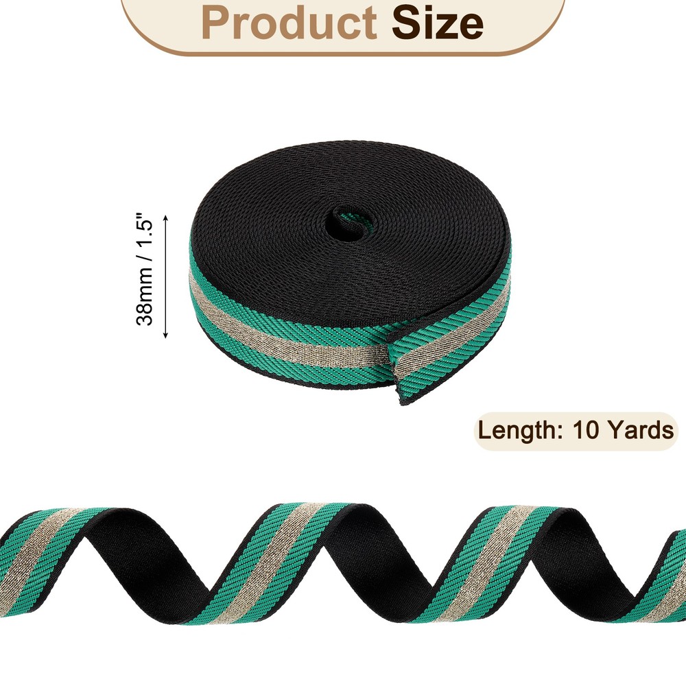 10Yards Nylon Webbing Strap, 38mm Striped Webbing Bag Strap, Green