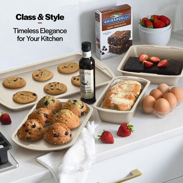 Baking Pan Set - 6 Piece - Stackable, Deluxe, Non-Stick Baking Pan