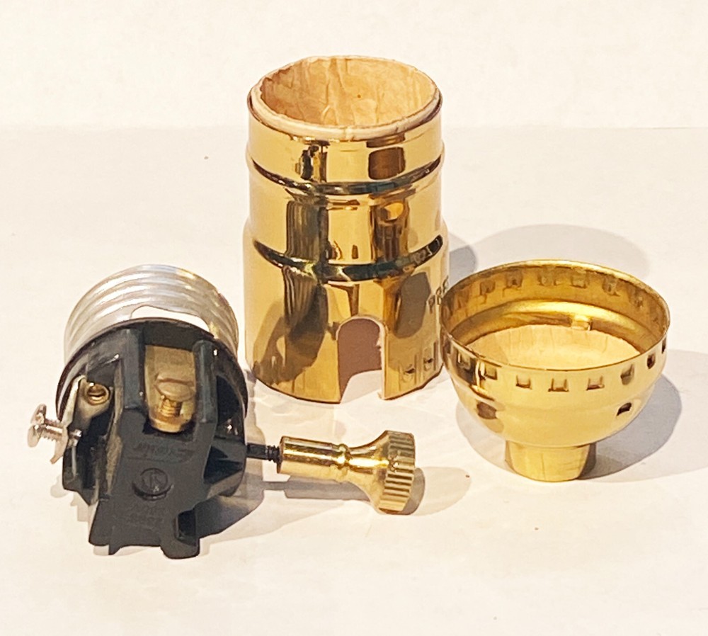 OLD STOCK INDUSTRIAL STYLE SOLID BRASS TURN KNOB 2 WAY MEDIUM BASE LAMP SOCKET