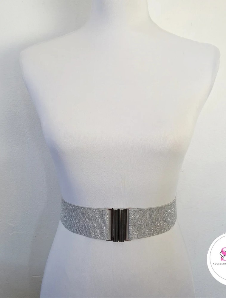Silver Elastic Belt with Buckle
