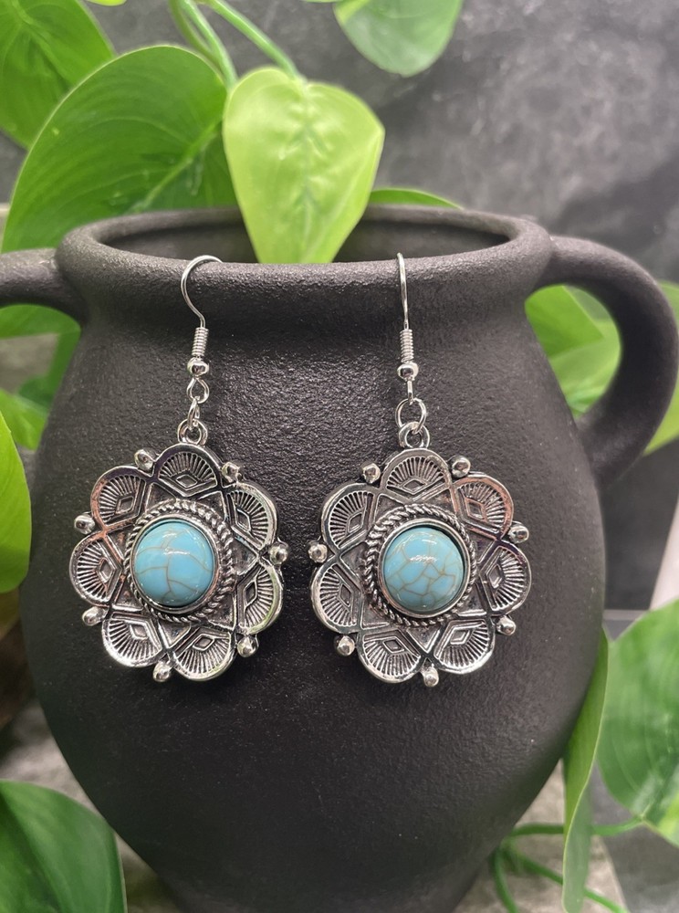2” Silver-tone Turquoise Boho Drop Dangle Earring Set New Free Ship B7753