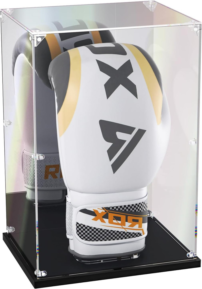 Boxing Glove Display Case with Mirror Back, Acrylic Display Case with Stand for