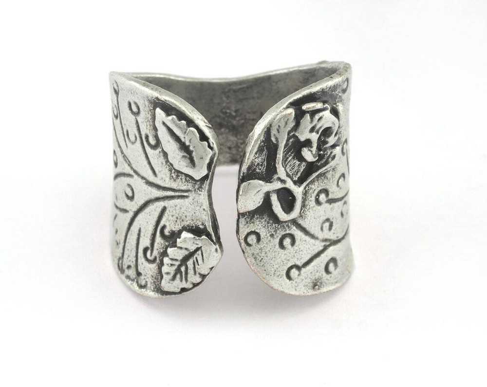 Leaf Flower Band Ring Adjustable Antique Silver Plated brass 9US size 2606