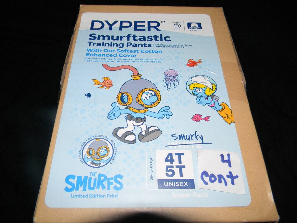 4 sample Smurftastic training pants 4T-5T over 38. Lbs.