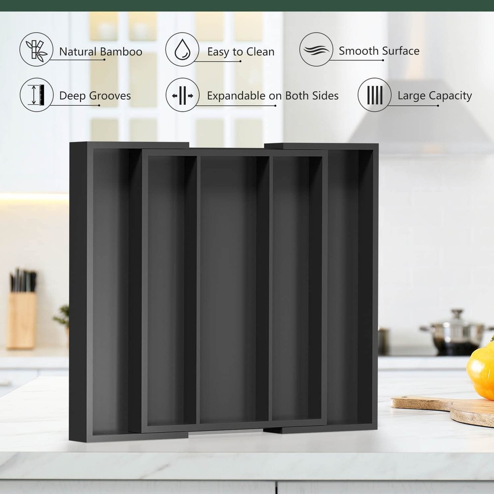 Kitchen Utensil Organizer Silverware Tray - Bamboo Flatware Organizer Expanda...