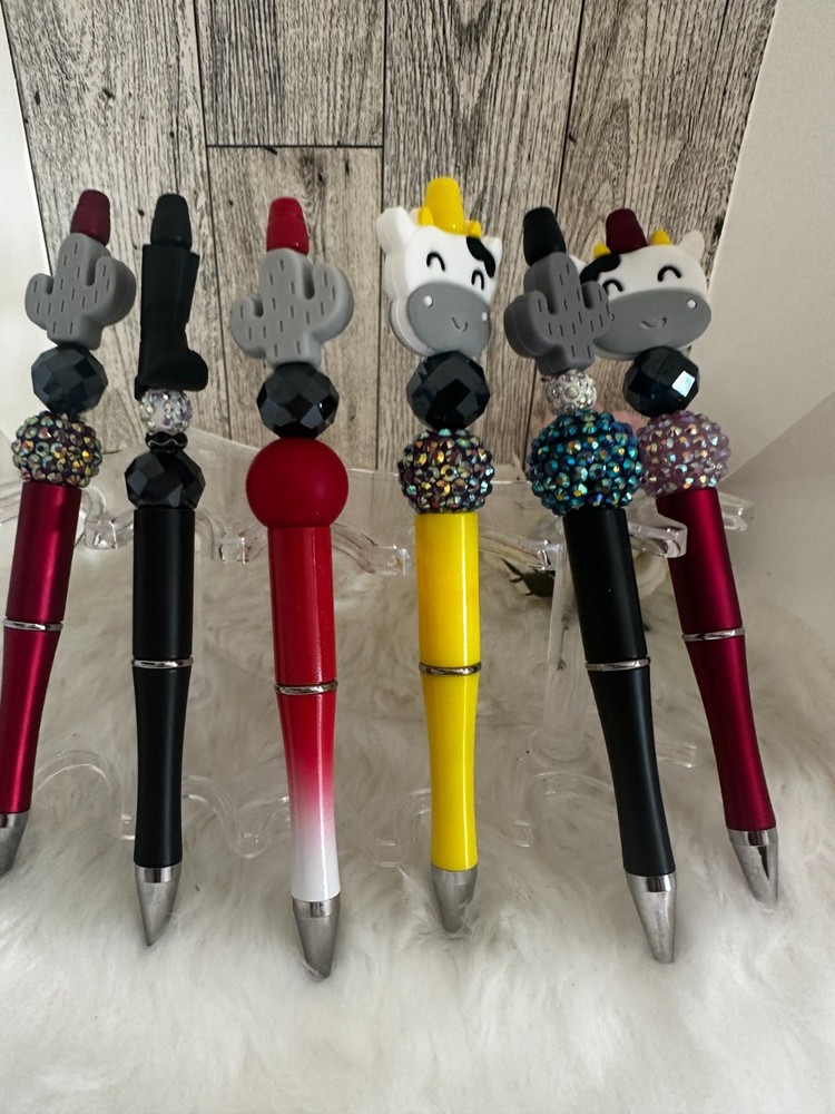 Handmade Pens fun beaded cow boot cactus
