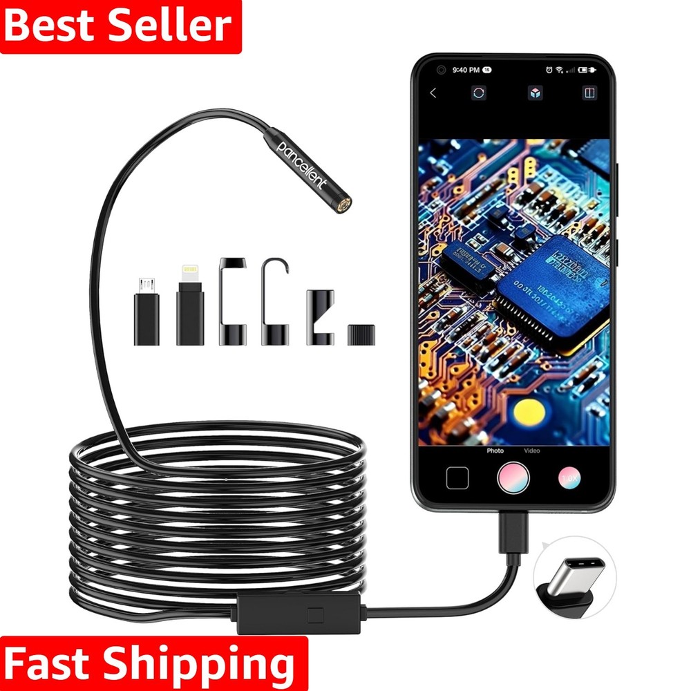 1920P Snake Inspection Borescope, Type C Endoscope, Scope Camera with 8 LED L...