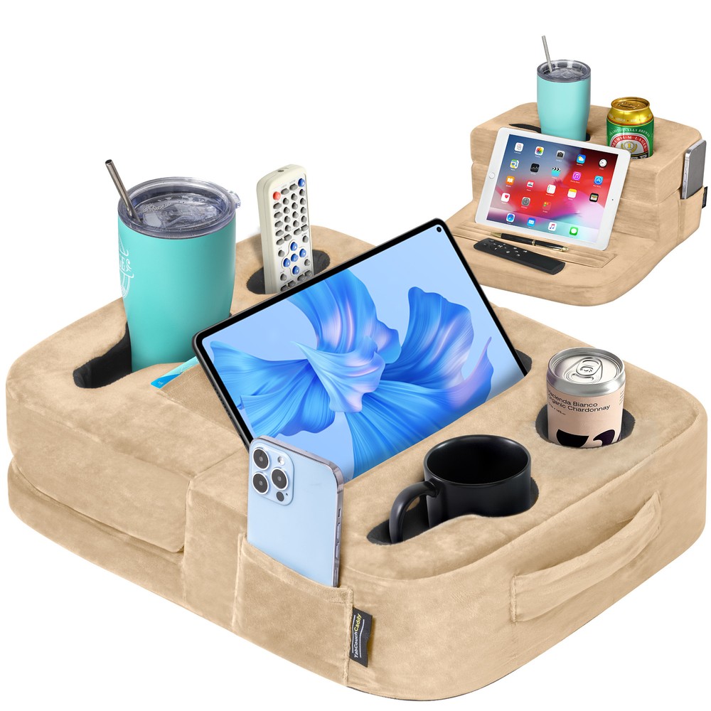 TabCouchCaddy - Couch Cup Holder Tray & Tablet Pillow Stand - Bed, Couch Caddy