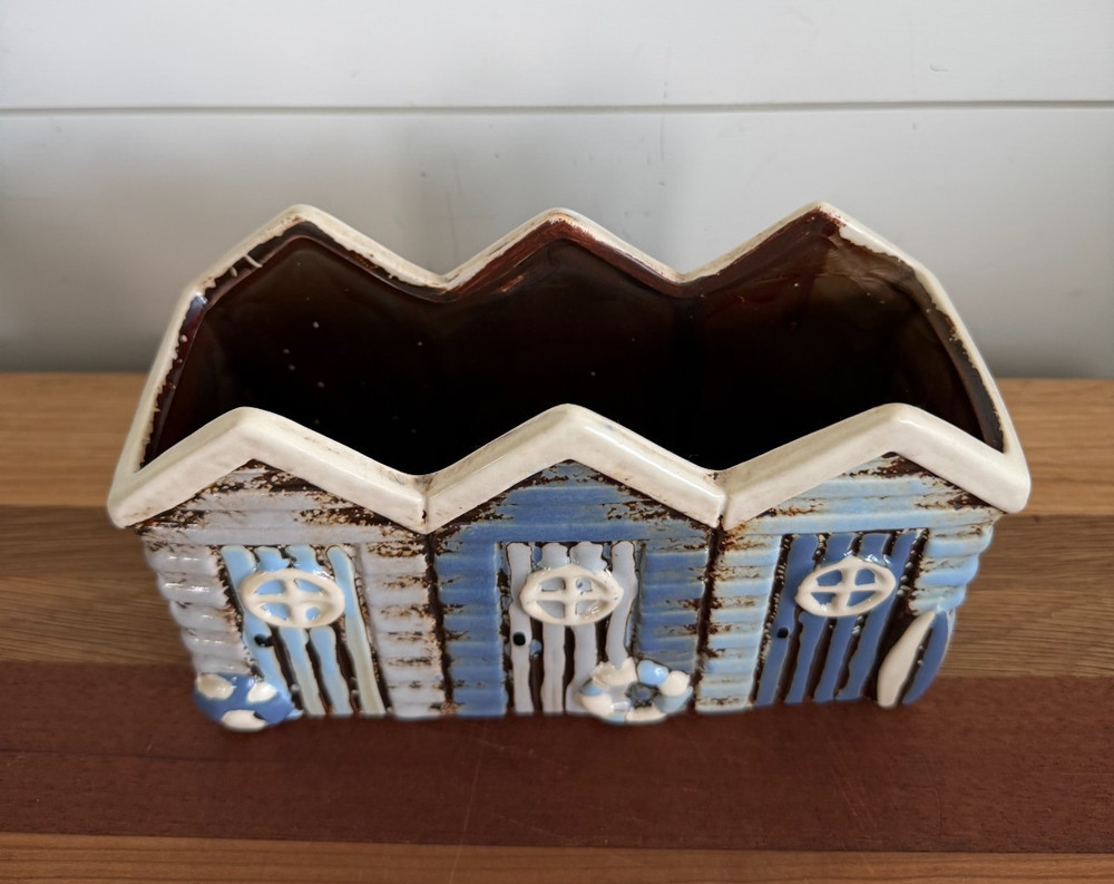 Triple Beach Hut Decorative Planter Ceramic Blue