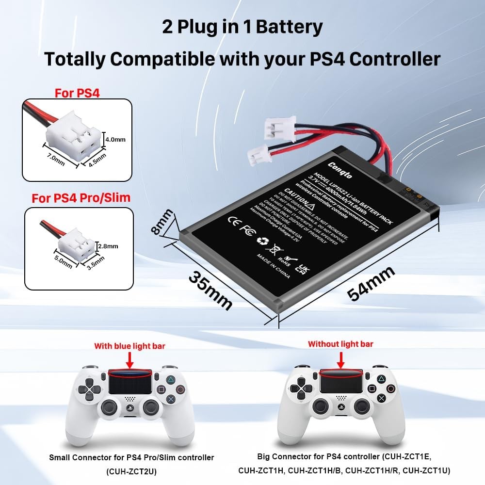 (2 Pack) Battery for PlayStation 4 Controller, [4000mAh] High Capacity 2P