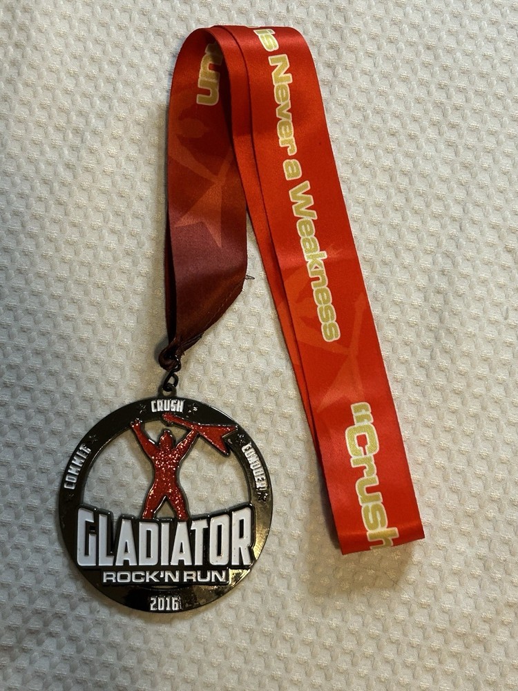 Gladiator Rock N Run - Finisher Medal and Lanyard Commit Crush Conquer 2016