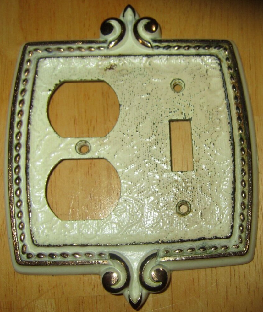 Vintage Socket Switch Plate Combo Metal SA