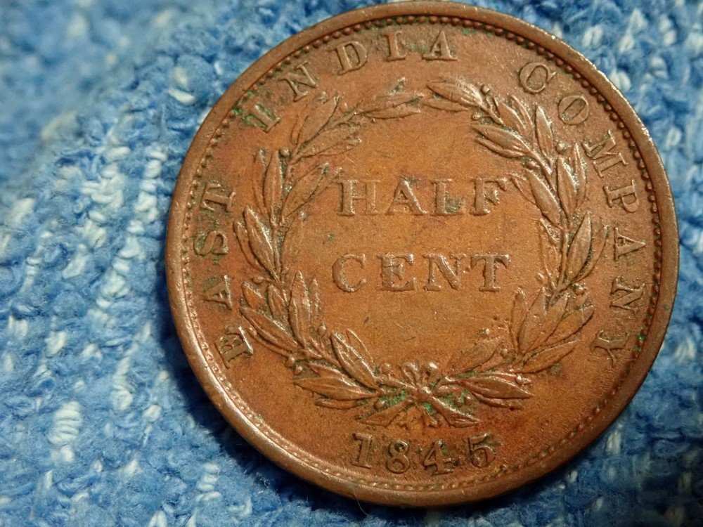 STRAITS SETTLEMENTS:  SCARCE  GRADE 1/2 CENT 1845 IN EXTREMELY FINE CONDITION!