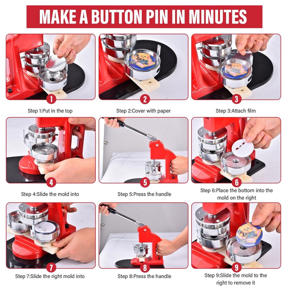 Button Maker Machine Pin Badge Maker 1.25"/2.25"/2.95" 900Button Parts