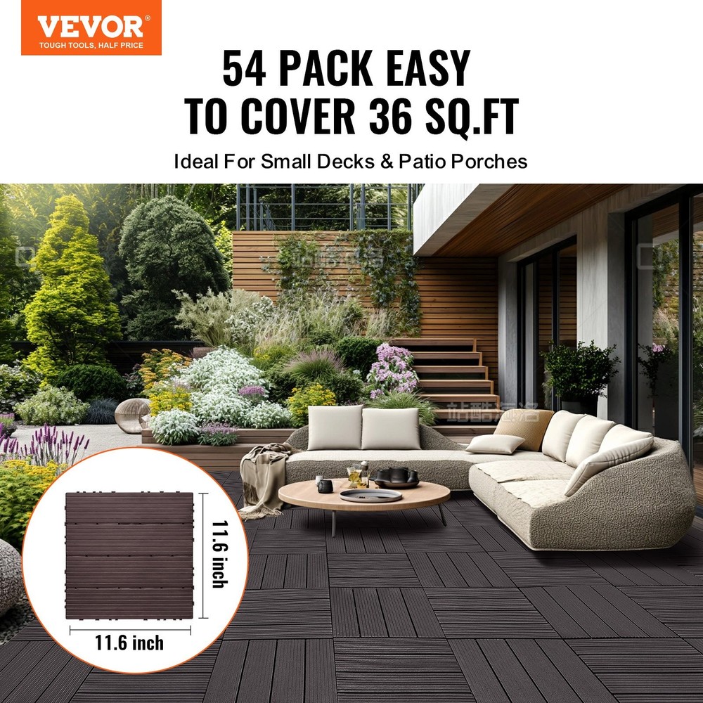 Interlocking Deck Tiles 54 Pack,12"x12" 54 sq. ft Plastic Waterproof Outdo