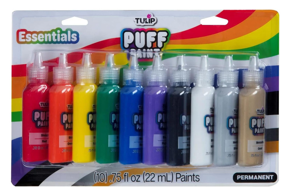 Puff Paint Essential Rainbow Colors 10-pack, Multi-Surface, Premium Quality, ...