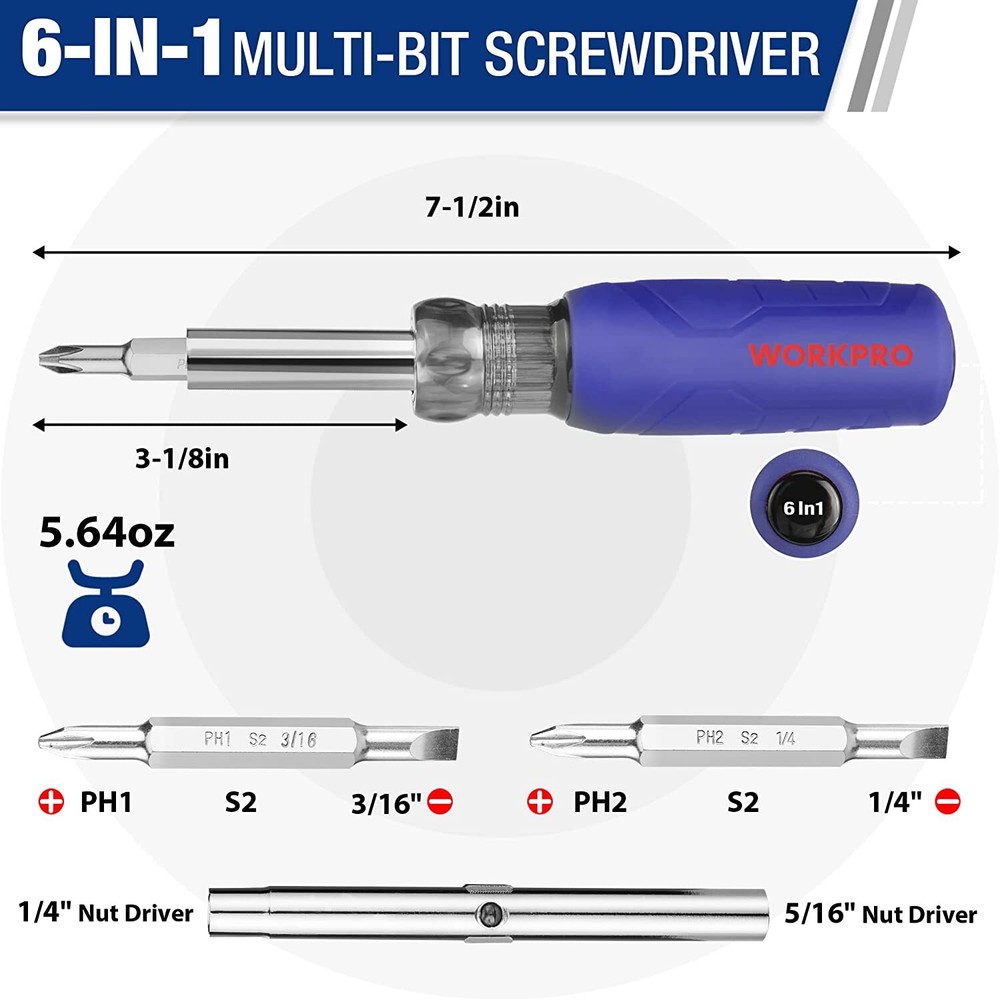 WORKPRO 6-in-1 Basic 4-in-1 Electronics Screwdriver/Nut Driver 2PC 2 Nut Driver