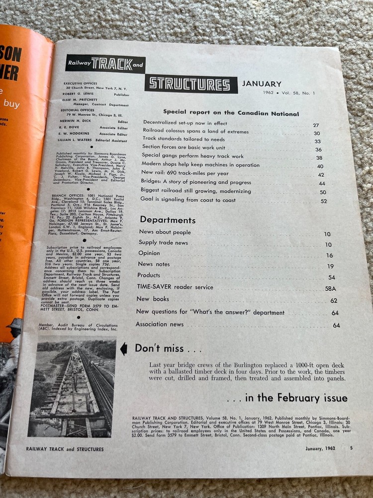 Railway Track and Structures - January 1962