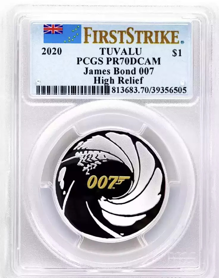 2020 1oz Silver James Bond 007 High Relief First Strike PR70DCAM PCGS