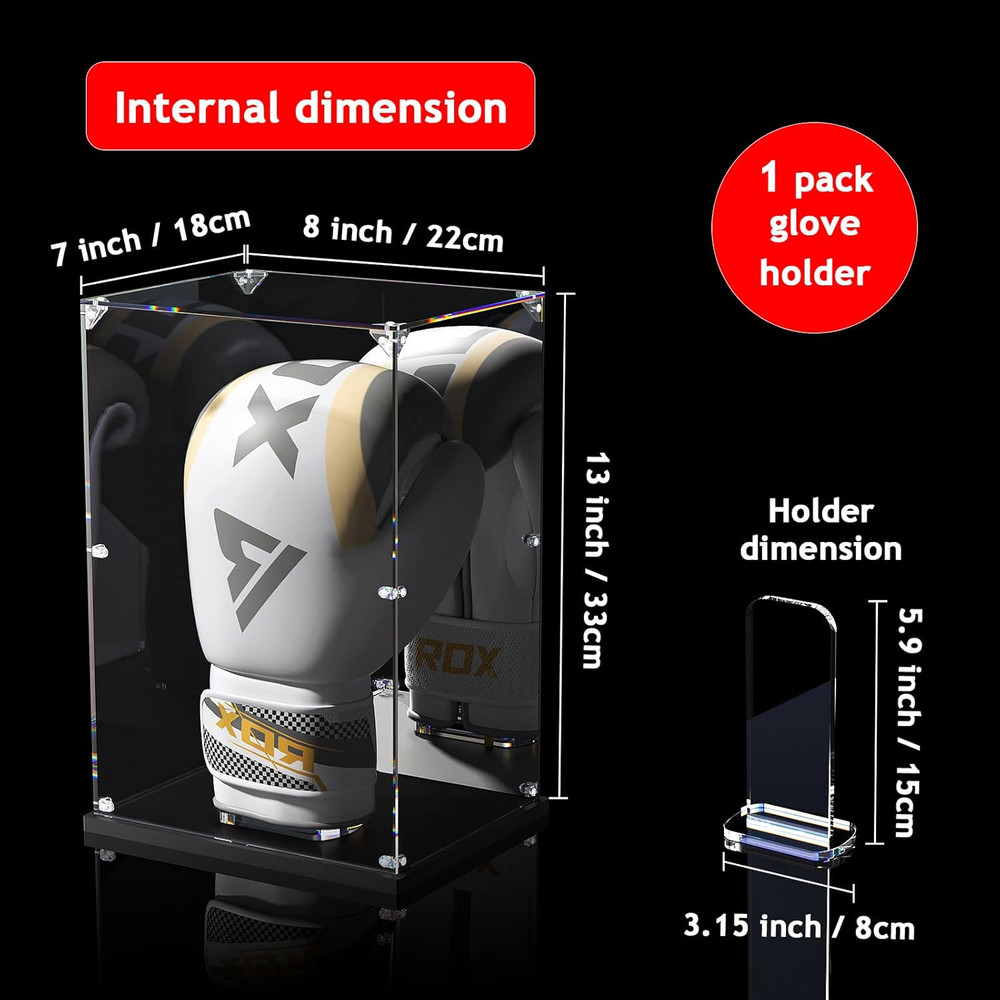 Boxing Glove Display Case with Mirror Back, Acrylic Display Case with Stand for