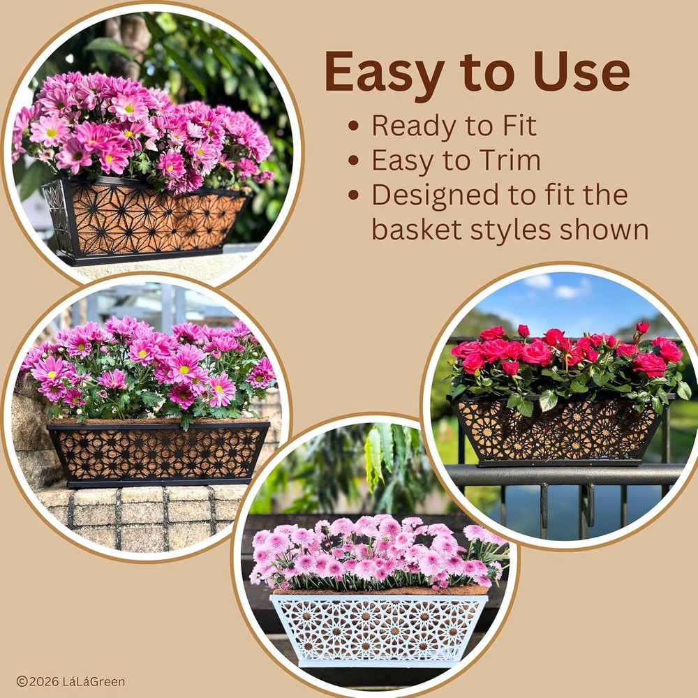 LaLaGreen 24" 2 Pack Rectangular Coco Liners Railing Planter–Large Trough Coir