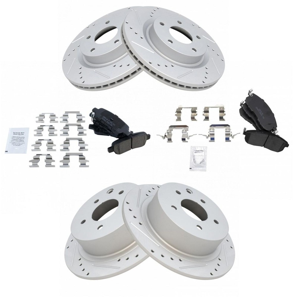 Rotor & Brake Pad Ceramic Performance Drilled Slotted Front Rear Kit