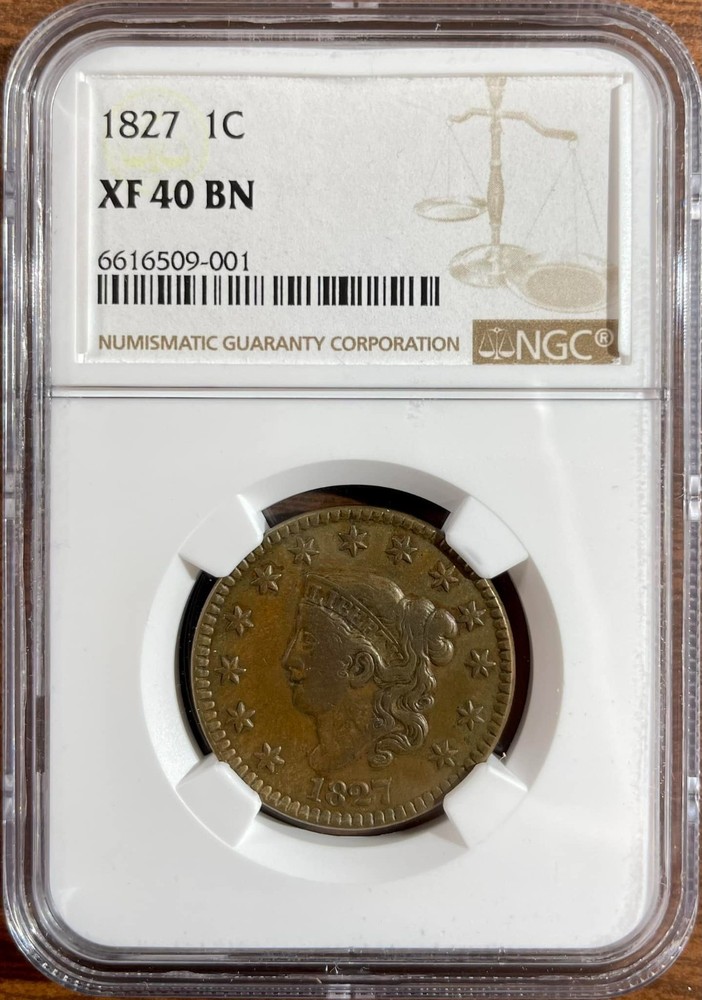 1827 Coronet Head Large Cent NGC XF-40 BN