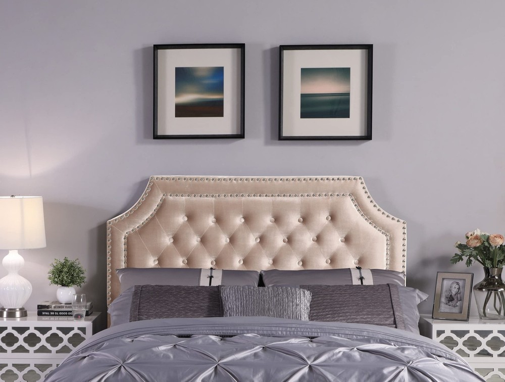 Iconic Home Chava Headboard Velvet Upholstered Button Tufted Double Row Silve...