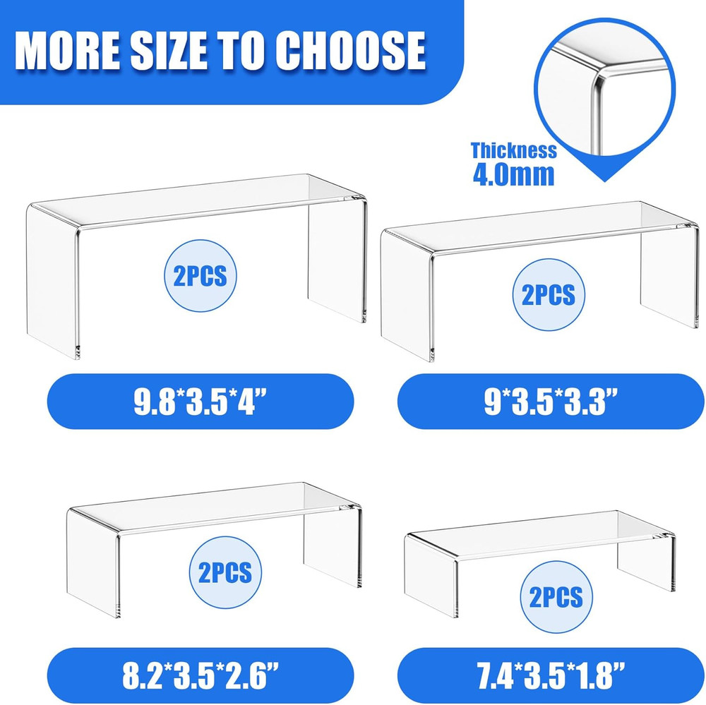 Acrylic Display Risers, 8 Pieces Clear Rectangular Tabletop Display Stand for Am