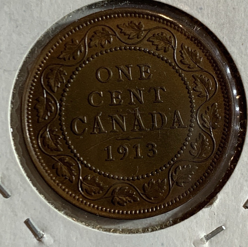 💥1913 CANADA ONE CENT COPPER COIN, UNC⭐