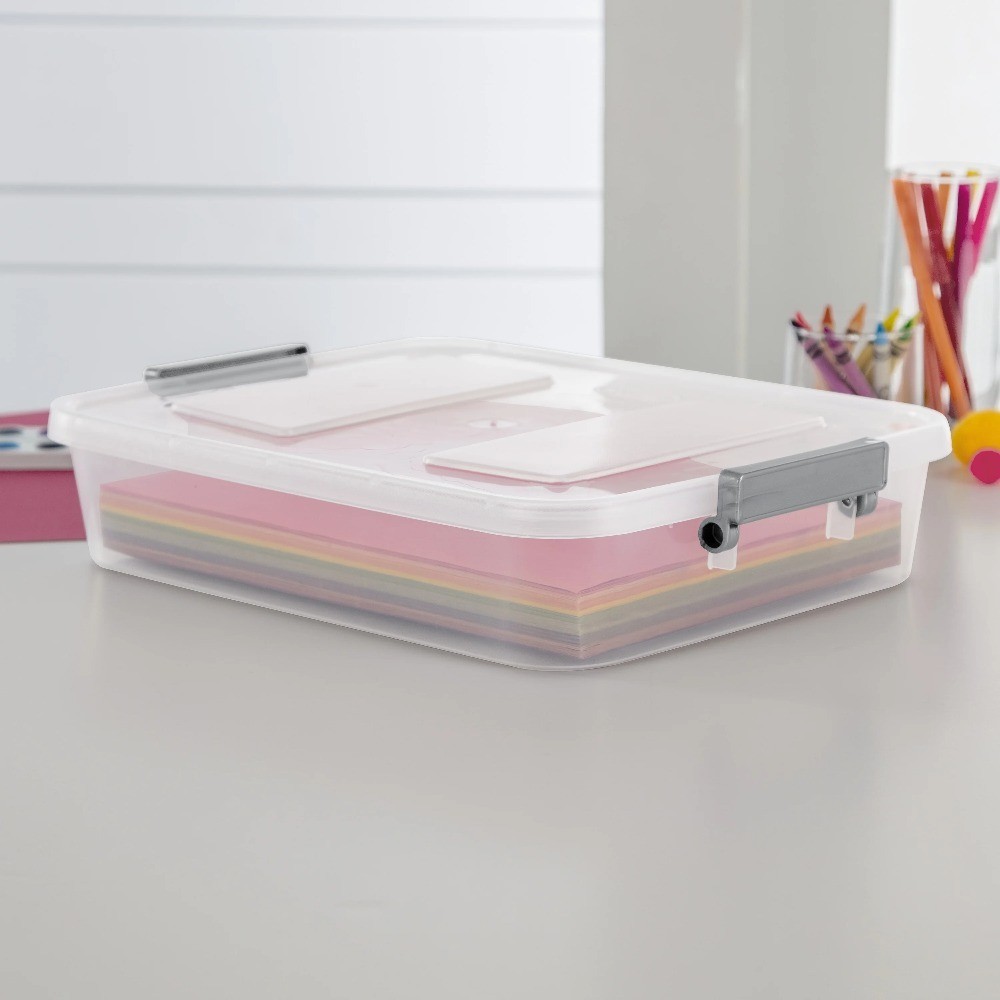 6.2 Quart Clear Plastic Storage Box with Write-on Lid Latches Gray 4-Pack